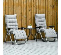 Outsunny 2 PCS Reclining Zero Gravity Chair Folding Lounger Cushion Blue - Light Grey - Metal, Breathable Mesh Fabric, Polyester, PP - 90cm x 65cm x 110cm