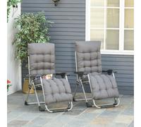 Outsunny 2pc Reclining Zero Gravity Cushioned Chairs - Dark Grey, Grey
