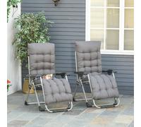 Outsunny 2pc Reclining Zero Gravity Cushioned Chairs - Dark Grey, Grey