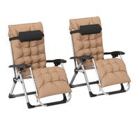 2 PCS Reclining Zero Gravity Chair Folding Lounger Cushion Khaki Outsunny Khaki 2 Pack