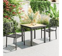 Outsunny 2 PCs Stackable Outdoor Garden Chairs with Metal Slatted Design, Black, Black