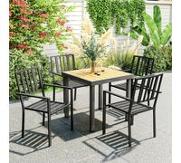 Outsunny 2 PCs Stackable Outdoor Garden Chairs with Metal Slatted Design, Black - Black - 4