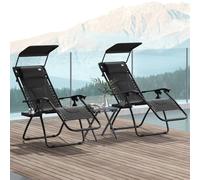 Outsunny 2 Pcs Zero Gravity Lounger Chair, Folding Reclining Chair, Black Black