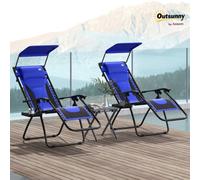 Outsunny 2 Pcs Zero Gravity Lounger Chair, Folding Reclining Chair, Blue