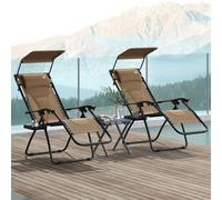 Outsunny 2 Pcs Zero Gravity Lounger Chair, Folding Reclining Chair, Brown