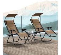 Outsunny 2 Pcs Zero Gravity Lounger Chair, Folding Reclining Chair, Brown Brown