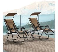 Outsunny 2 Pcs Zero Gravity Lounger Chair, Folding Reclining Chair, Brown, Brown