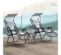 Outsunny 2 Pcs Zero Gravity Lounger Chair, Folding Reclining Chair, Grey