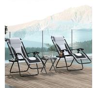 Outsunny 2 Pcs Zero Gravity Lounger Folding Recliner Chair W/ Cup Holder