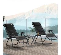 OUTSUNNY 2 Pcs Zero Gravity Lounger Folding Recliner Chair w/ Cup Holder in Black | Size: 2 Pack Outsunny Black 2 Pack