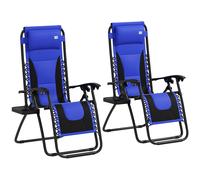 Outsunny 2 Pcs Zero Gravity Lounger Folding Recliner Chair W/ Cup Holder - Blue | TJ Hughes