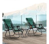 Outsunny 2 Pcs Zero Gravity Lounger Folding Recliner Chair w/ Cup Holder, Green