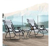 OUTSUNNY 2 Pcs Zero Gravity Lounger Folding Recliner Chair w/ Cup Holder in Grey | Size: 2 Pack Outsunny Grey 2 Pack