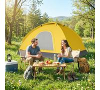 Outsunny 2 Person Camping Tent, Dome Tent with Storage Pocket - Yellow