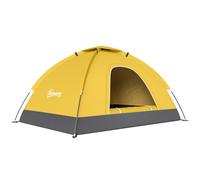 Outsunny 2 Person Camping Tent, Dome Tent with Zipped Doors, Storage Pocket, Portable Handy Bag, Yellow