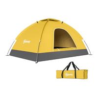 Outsunny 2 Person Camping Tent, Dome Tent with Zipped Doors, Storage Pocket, Portable Handy Bag, Yellow