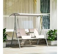 Outsunny 2 Person Covered Patio Swing w/ Pivot Table & Storage Console Beige, White