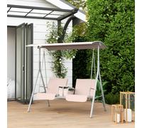 Outsunny 2 Person Covered Patio Swing w/ Pivot Table & Storage Console Beige, White