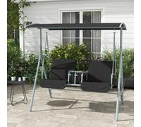 Outsunny 2 Person Covered Patio Swing With Pivot Table & Storage Console Black