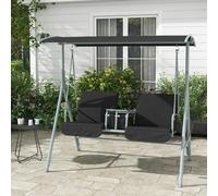 Outsunny 2 Person Covered Patio Swing with Pivot Table & Storage Console Black - Black - 175cm x 110cm x 165cm - Steel, Polyester