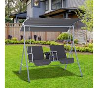 Outsunny 2 Person Covered Patio Swing with Pivot Table & Storage Console Grey