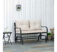 Outsunny 2-Person Outdoor Loveseat Glider Bench Rocking Chair for Patio, Garden, Yard, Porch with Armrest and Cushions, Khaki Khaki