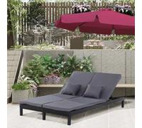 Outsunny 2 Person Rattan Lounger Adjustable Double Chaise Chair W/ Cushion Black