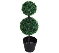 Outsunny 2-Piece Artificial Double Ball Tree Pot Home Party Decoration Plant In Green Green