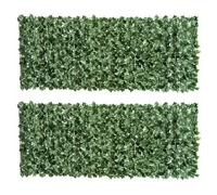 Outsunny 2-Piece Artificial Leaf Hedge Screen Panel 2.4M x 1M Dark Green | Privacy Fence, Garden, Outdoor Indoor Decor