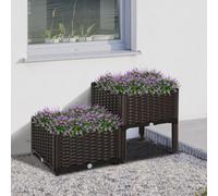 Outsunny 2-Piece Elevated Flower Bed Vegetable Herb Planter Plastic, Brown