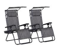 Outsunny 2 Piece Foldable Reclining Garden Chair with Headrest, Zero Gravity Deck Sun Lounger Seat Chair w/ Footrest, Armrest, Cup Holder Aosom UK