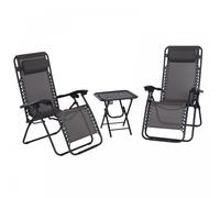 Outsunny-2 Piece Foldable Reclining Loungers With Side Table - Grey | TJ Hughes Outsunny