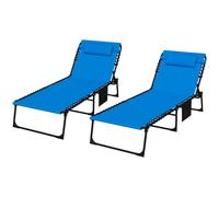 Outsunny Foldable Sun Lounger Set, 2 Pieces Sun Lounger w/ Padded Seat Blue