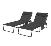 Outsunny 2 Piece Foldable Sun Lounger Set with 5-level Reclining Back, Outdoor Tanning Chairs Sun Loungers with Build-in Padded Seat, Side Pocket, Headrest for Beach, Patio, Black Black