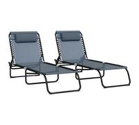 Outsunny 2 Piece Foldable Sun Loungers, Outdoor 4 Level Adjustable Backrest Reclining Chaise Chairs, Steel Frame Recliner Chair for Camping, Hiking, Grey Grey