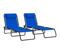 Outsunny 2 Piece Foldable Sun Loungers, Outdoor 4 Level Adjustable Backrest Reclining Chaise Chairs, Steel Frame Recliner Chair for Camping, Hiking, Navy Blue Blue