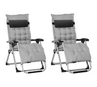 Outsunny 2 Piece Folding Sun Lounger, Adjustable Garden Chairs with Cushion Headrest, Light Grey Aosom UK