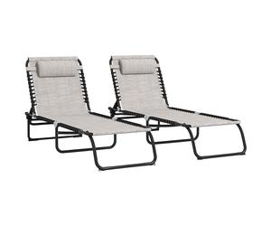 Outsunny 2 Piece Folding Sun Lounger Set, Beach Chaise Chair, 4 Position Adjustable, Garden Cot Camping Recliner, Cream White Aosom UK
