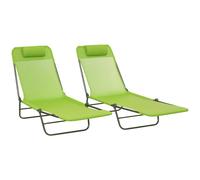 Outsunny 2 Piece Folding Sun Loungers With Adjustable Backrest And Pillow, Green Green