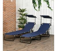 Outsunny 2 Piece Folding Sun Loungers with Adjustable Backrest, Dark Blue
