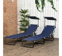 Outsunny 2 Piece Folding Sun Loungers with Adjustable Backrest, Dark Blue, Blue