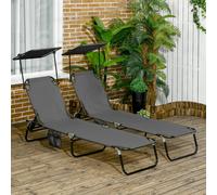 OUTSUNNY 2 Piece Folding Sun Loungers with Adjustable Backrest, Dark Grey Outsunny Dark Grey
