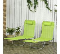 Outsunny 2 Pieces Sun Loungers Foldable Reclining Chair with Headrest Green