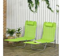 Outsunny 2 Pieces Sun Loungers Foldable Reclining Chair with Headrest Green