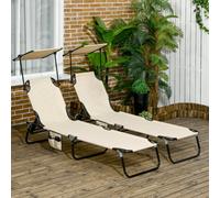 Outsunny 2 Piece Folding Sun Loungers with Adjustable Backrest, Tan Brown