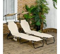 Outsunny 2 Piece Folding Sun Loungers with Adjustable Backrest, Tan Brown
