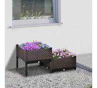 Outsunny 2-Piece Raised Garden Bed Planter Box for Flowers, Vegetables, Herbs - Brown - PP - 50cm x 50cm x 46.5cm