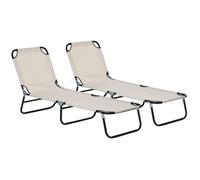 Outsunny 2-Piece Reclining Chaise Lounge – 5-Level Adjustable Backrest – Cream