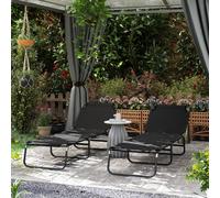 OUTSUNNY 2 Piece Reclining Chaise Lounge with 5-Level Adjustable Backrest in Black Outsunny Black