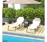 Outsunny 2-Piece Reclining Chaise Lounge – 5-Level Adjustable Backrest – Cream